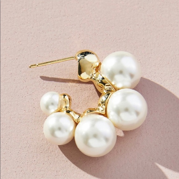 Anthropologie Lake Life Pearl Huggie Hoops - Picture 3 of 7